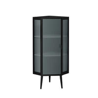 ECKSCHRANK Schwarz Metall & Glas 110cm mit 3 Ebenen & Tür - Schwarz, Metall (56/110/42.5cm) - Urban Meuble