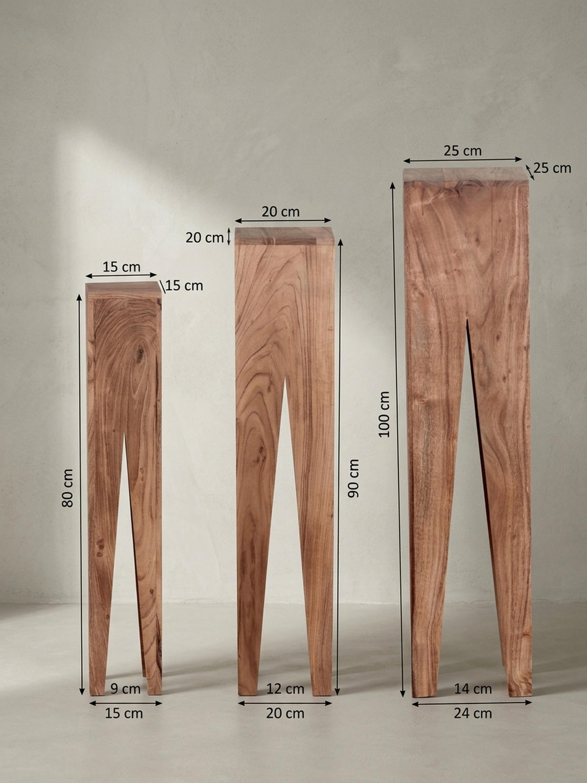BEISTELLTISCH 3er Set Massivholz Handgefertigt Giraffenbeine, Beige 25x25x100 cm - Beige, Holz (25/25/100cm) - KADIMA DESIGN