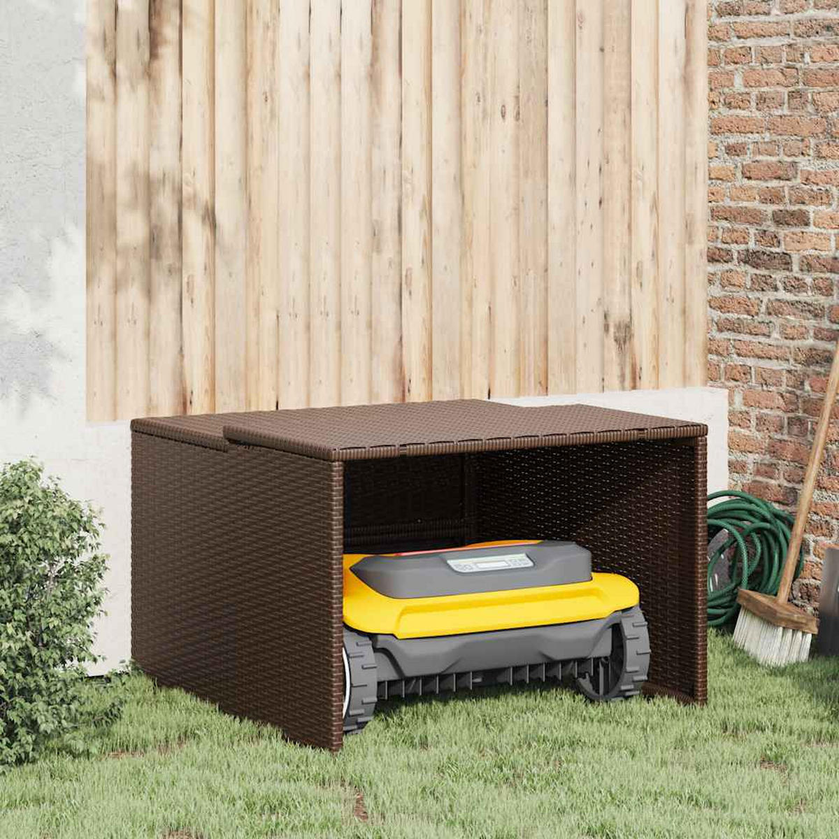 MÄHROBOTER-GARAGE Braun 86/90/52/57 Cm Poly Rattan - Braun, Kunststoff (90/57/86cm) - vidaXL