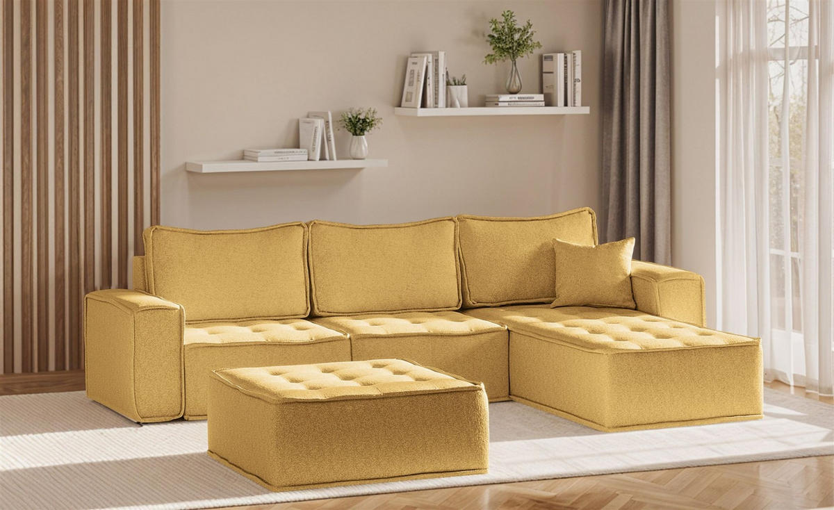ECKSOFA Sande In Raven - Gelb, Holzwerkstoff/Textil (292/192cm) - Fun Möbel