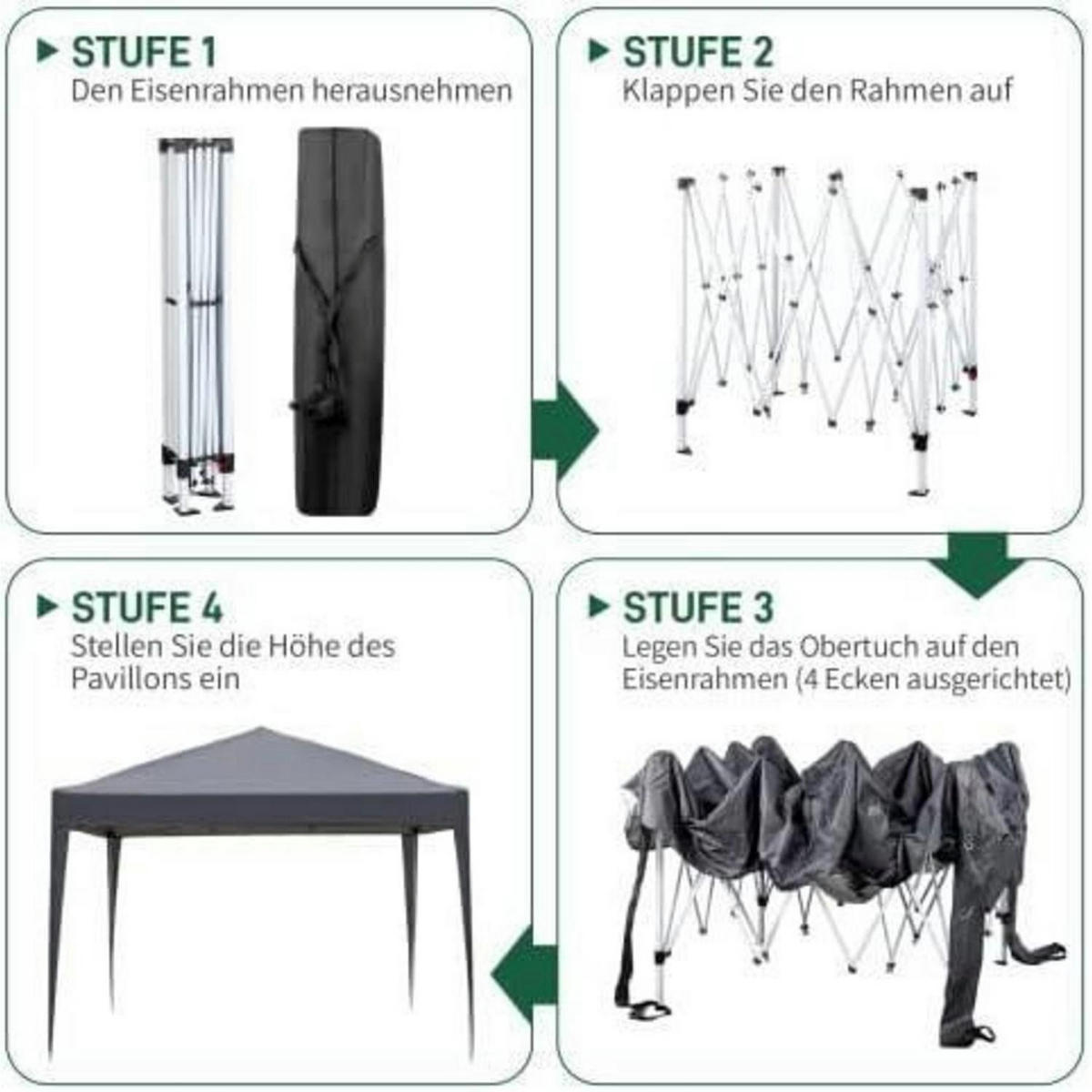 PAVILLON 3 x 3 m wasserdicht UV Schutz 50+ mit 4 Seitenteilen Dunkelgrau - Anthrazit, Metall (255/300/300cm)