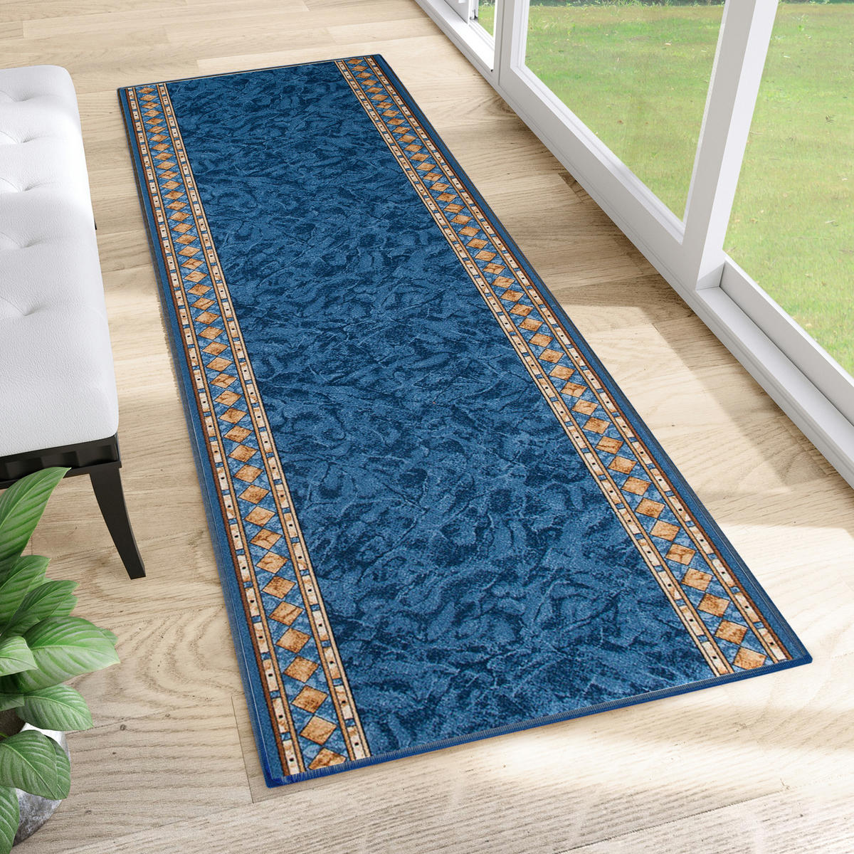 TEPPICHLÄUFER Anti-Rutsch Dunkelblau rutschfest Gummiunterlage 80/100 cm - Dunkelblau, Textil (80/100cm) - Tapiso