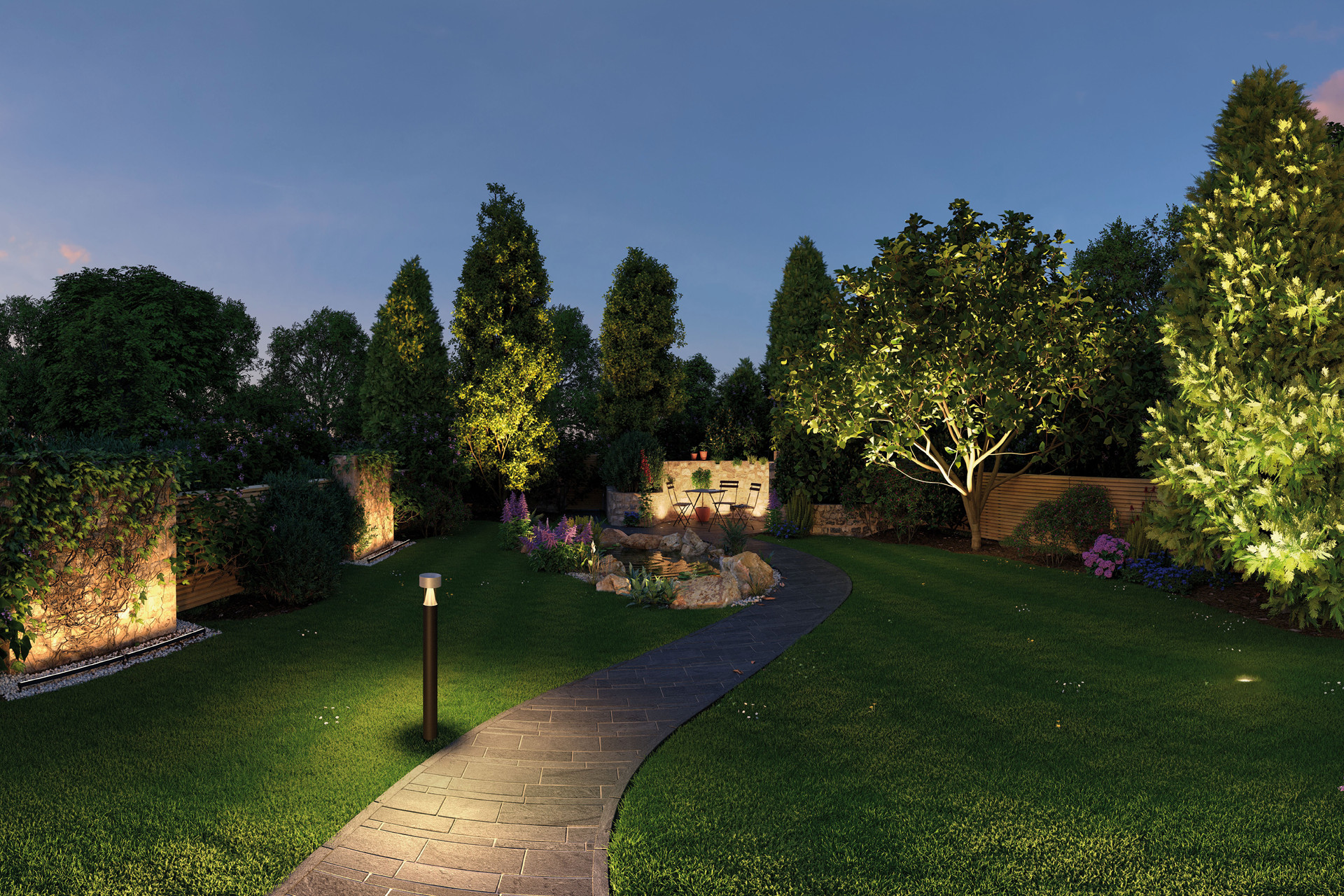 Stimmungsvolle Terrassen- Gartenbeleuchtung