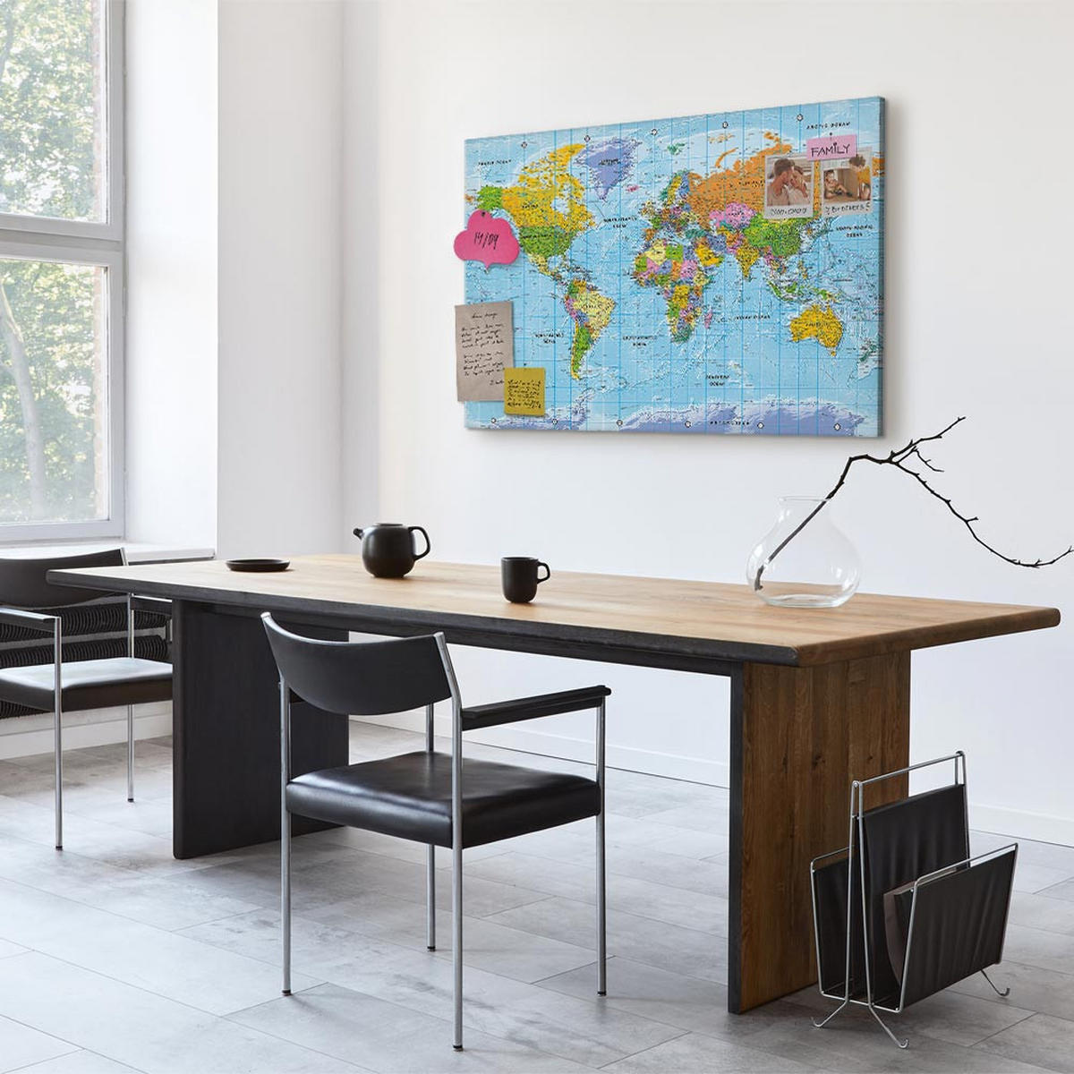 PINNWANDTAFEL Politische Weltkarte Englisch 120x80 cm - Blau, Holz (120/80cm) - artgeist