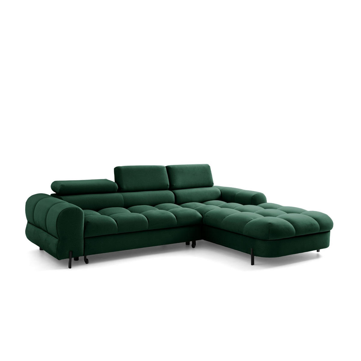 ECKSOFA UFFO L Rechts mit Schlaffunktion 260x195 Velours Dunkelgrün - Dunkelgrün/Schwarz, Holz/Textil (195/260cm) - Muffo
