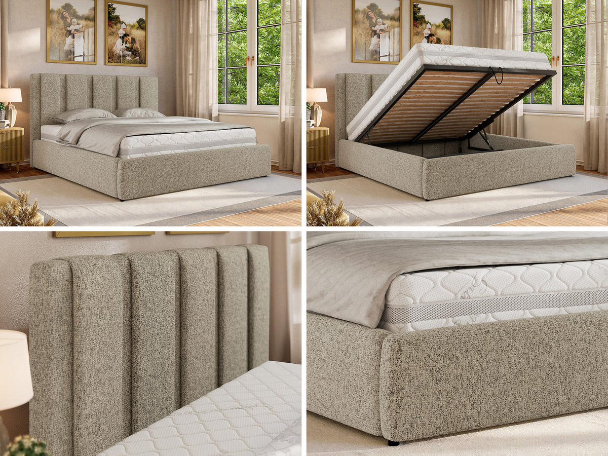 POLSTERBETT SAVINO CLASSIC 140/200 - Dunkelbeige Struktur - ohne Matratze - Bronzefarben, Textil (140/200cm) - MKS