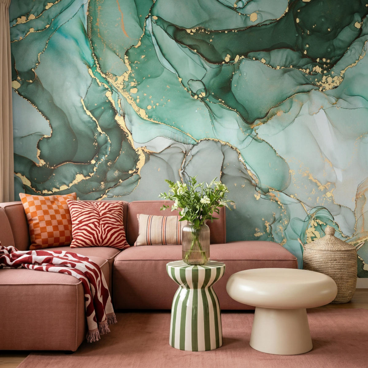 TAPETE - Gold - Marmor - Grün - Luxus - Marmoroptik - Grau - 300x220 cm - Grün, Papier (300/220cm) - OnlyWow