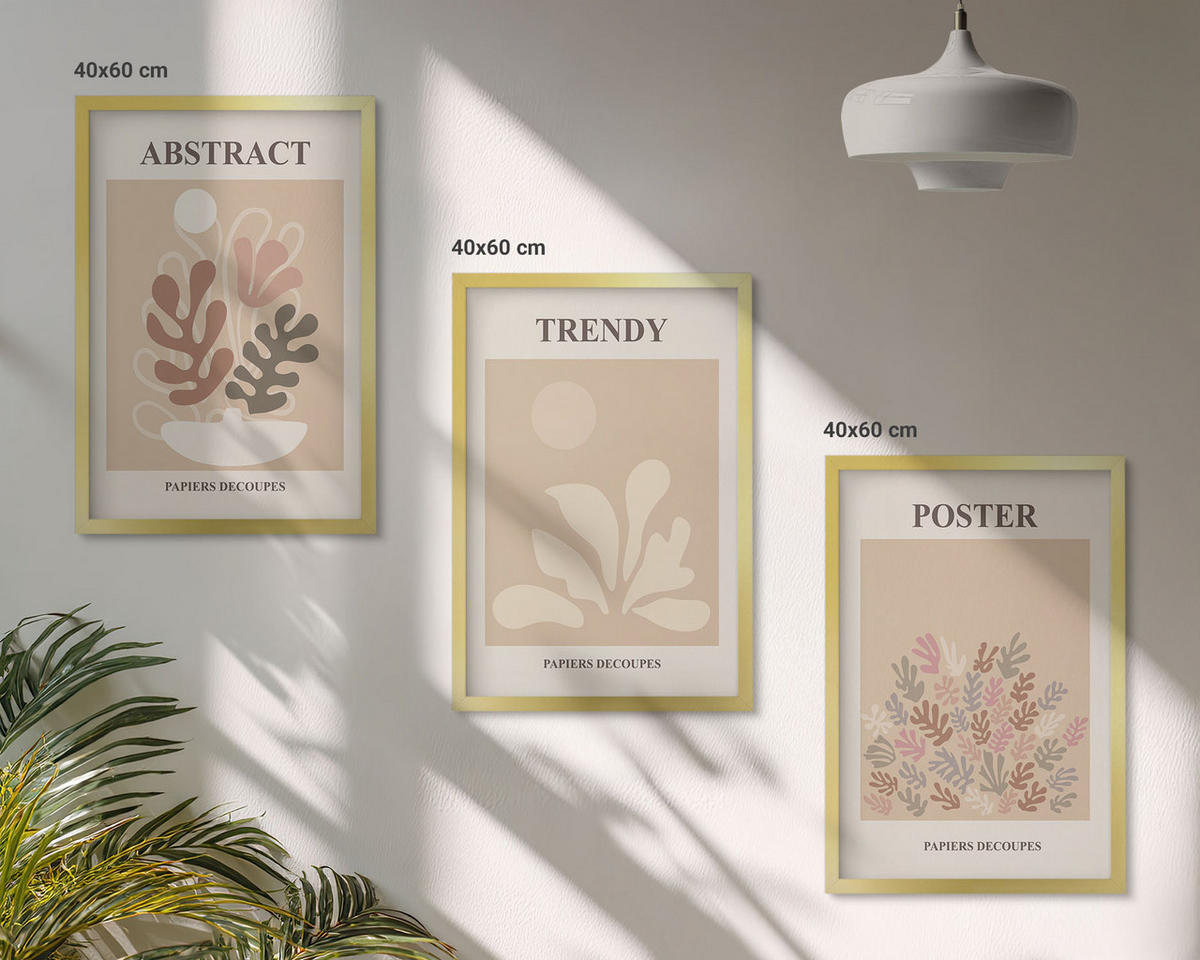 BILDER SET 3er Set - 40x60 cm Goldrahmen - Pflanzenmotive beige braun - Goldfarben, Kunststoff (40/60cm) - TULUP