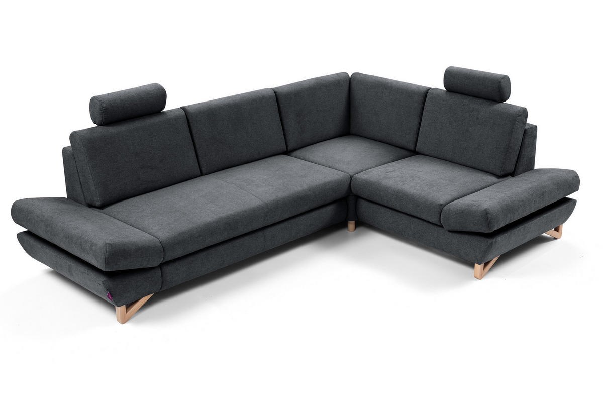 ECKSOFA CASA II R-S Anthrazit Plüsch-Stoff mit Schlaffunktion - Anthrazit, Holz (272/199cm) - MASSENO
