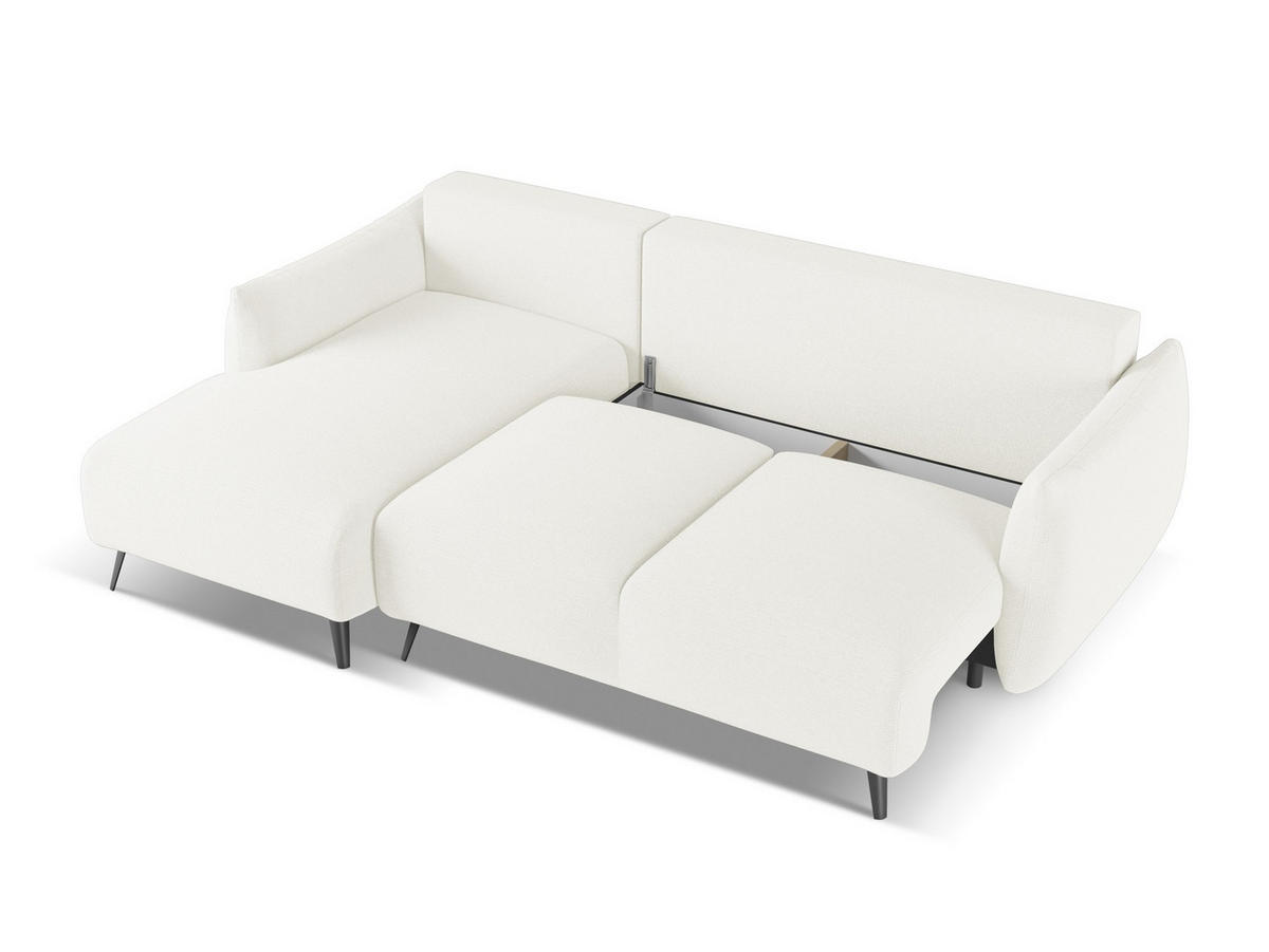 ECKSOFA mit Schlaffunktion Chenille Stoff Weiß - Schwarz/Weiß, Textil/Metall (162/242cm) - Makamii