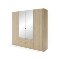 KLEIDERSCHRANK Mila Hellbraun, Viertürig mit Spiegel - Hellbraun, Holzwerkstoff (213/208/55cm) - Bettso