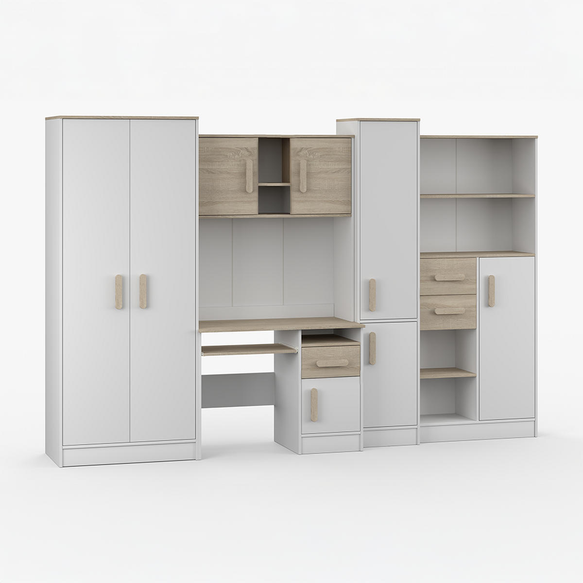 WOHNWAND Markus Weiß Sonoma Eiche mit griffenfarbe: Sonoma - Weiß/Sonoma Eiche, Holzwerkstoff (300/197/52cm) - imoebel24