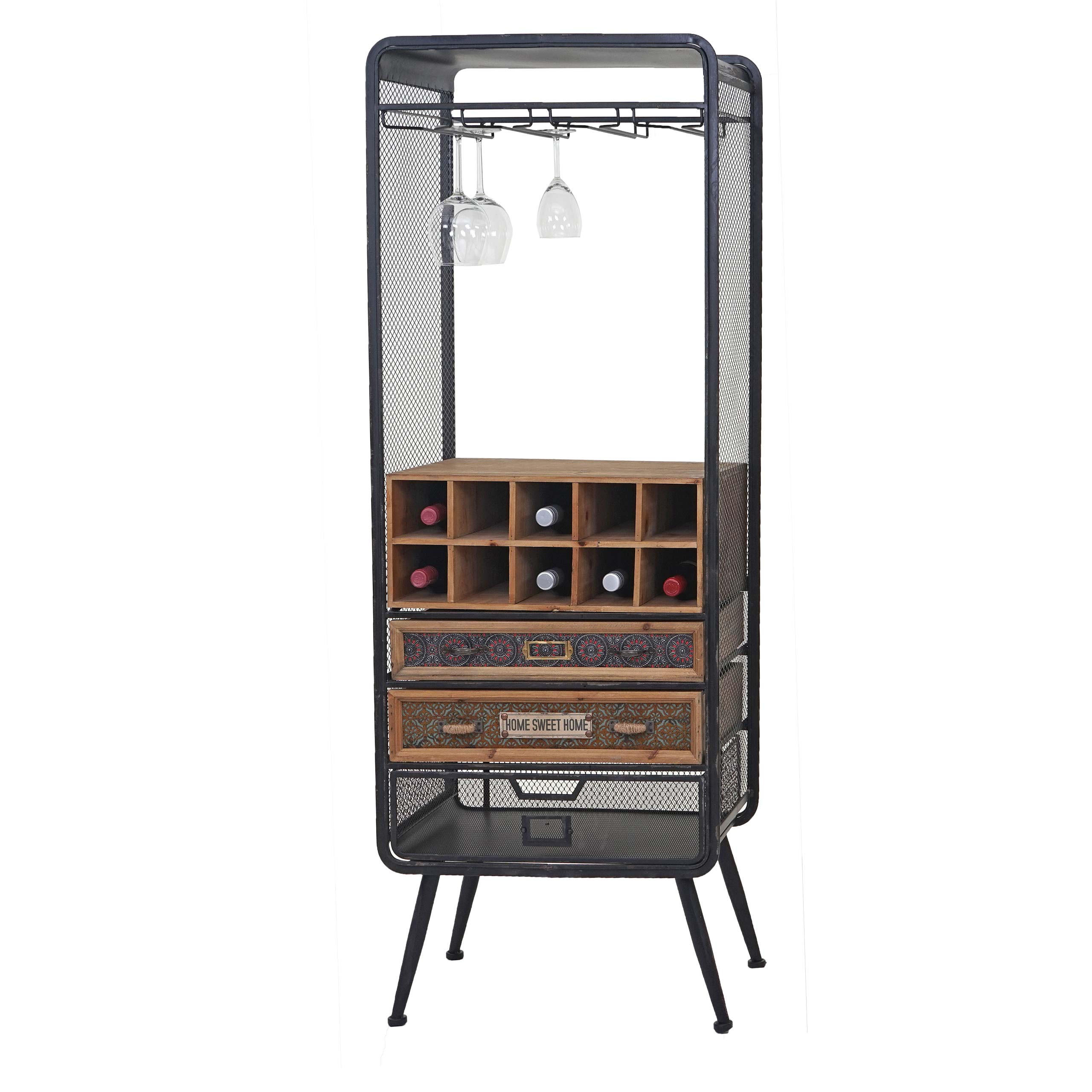 WEINREGAL Schwarz, Braun - Schwarz/Braun, Holz (57/157/38cm) - MCW