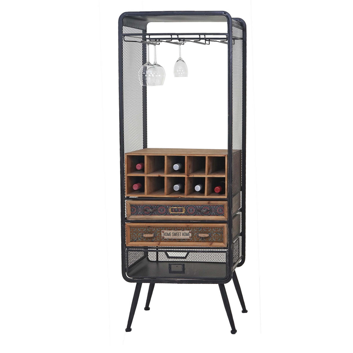 WEINREGAL Schwarz, Braun - Schwarz/Braun, Holz (57/157/38cm) - MCW