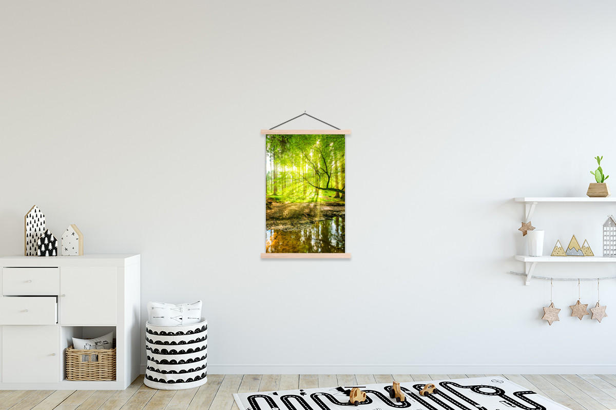 POSTER Wald - Landschaft - Wasser - Bäume - Sonne - Grün - Natur 60x90 cm - Grün, Textil (60/90/0.15cm) - MuchoWow