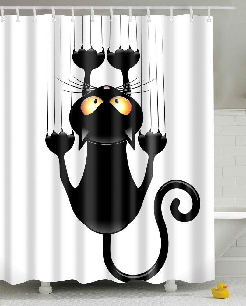 DUSCHVORHANG Katze humorvoll wasserdicht Stoff mit Haken für Badezimmer 150 x 180 cm - Multicolor, Textil (150/180cm) - MCBOSON