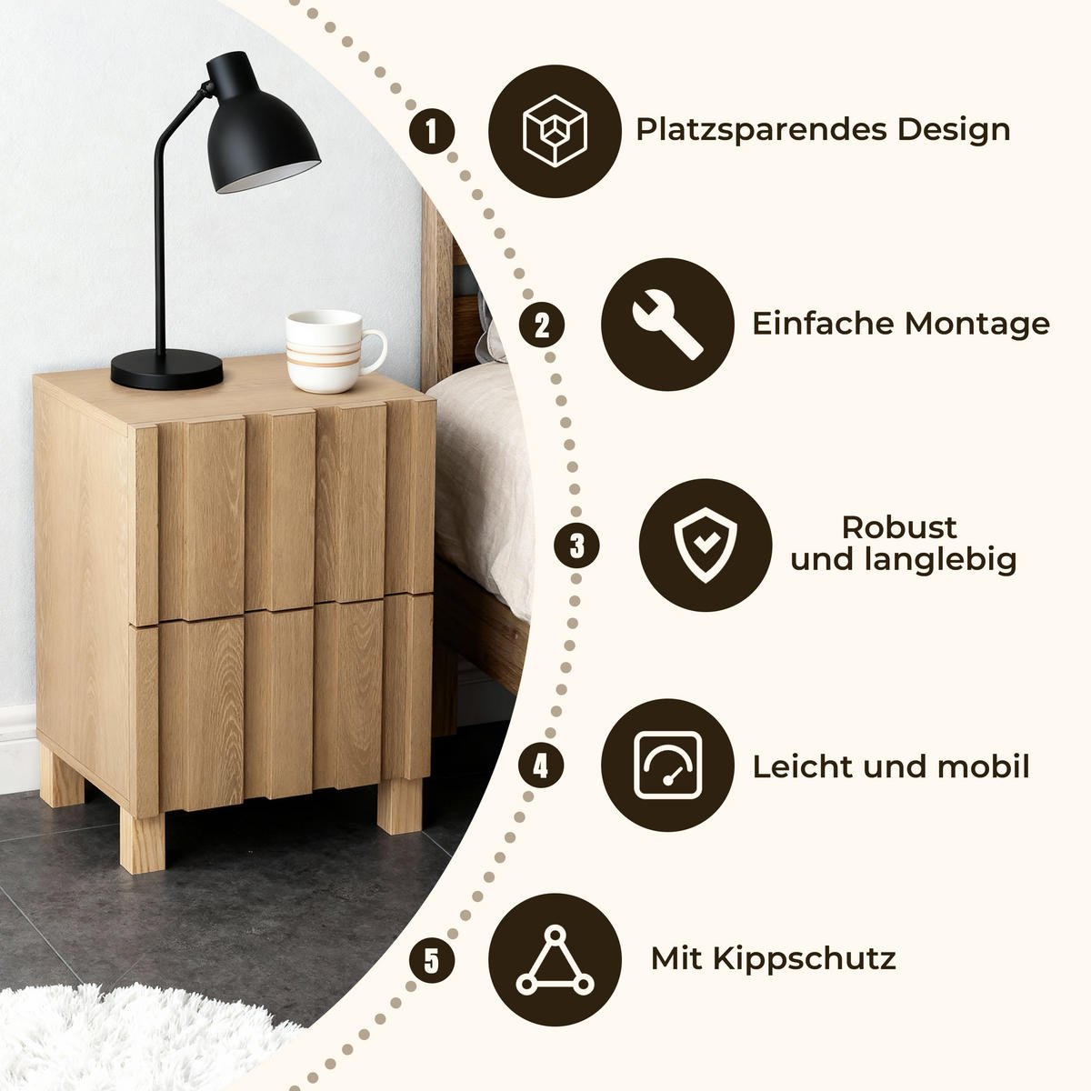 NACHTTISCH Modern mit 2 Schubladen, Eichenfarben, Spanplatte | B40 x T30 x H55 cm - Eichefarben, Holz (40/55/30cm) - Hometopia