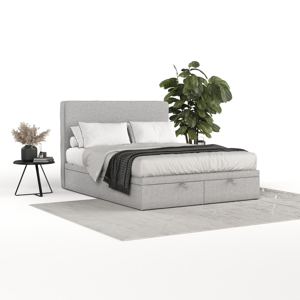 POLSTERBETT Hush mit Stauraum 180/200 cm Grau im Megan Stoff - Schwarz/Grau, Holz/Holzwerkstoff (180/200cm) - AltaBeds