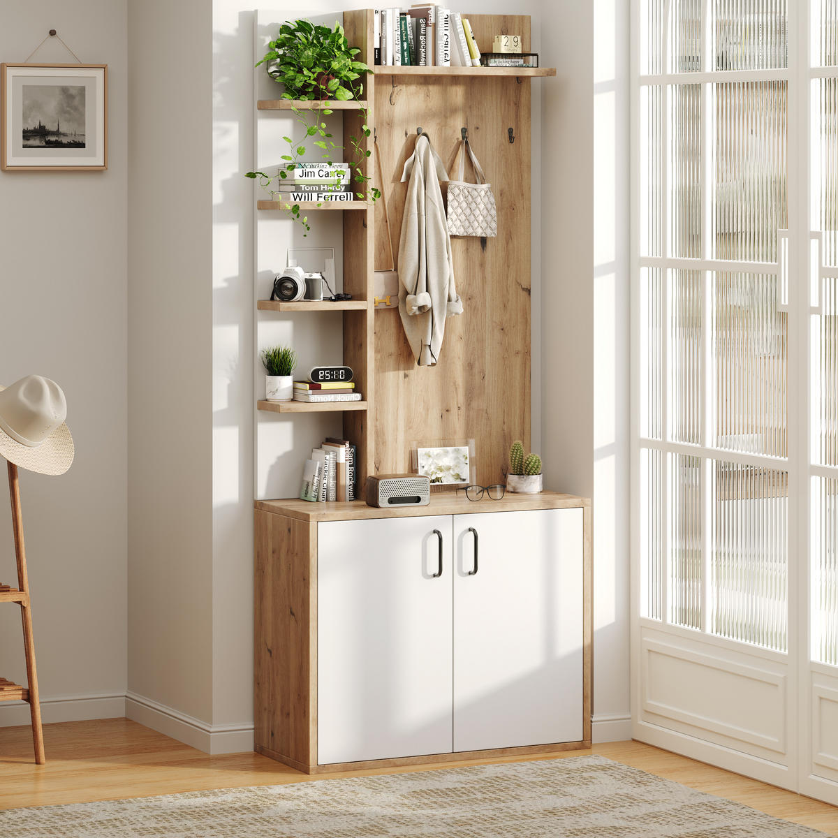 GARDEROBE Holz Schuhaufbewahrung Haken Weiß - Naturfarben, Holzwerkstoff (75/180/33cm) - FLIEKS