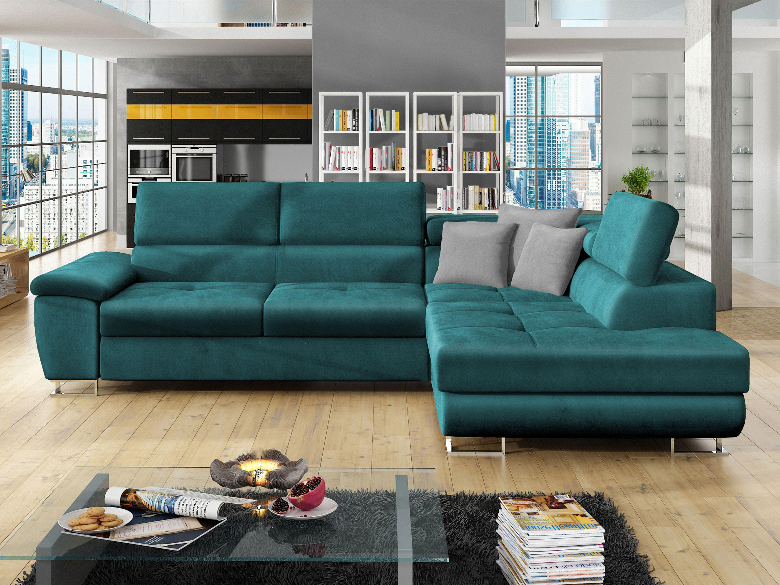ECKSOFA Cotere, Seite: Rechts - Türkis, Holz/Textil (270/202cm) - MIRJAN24