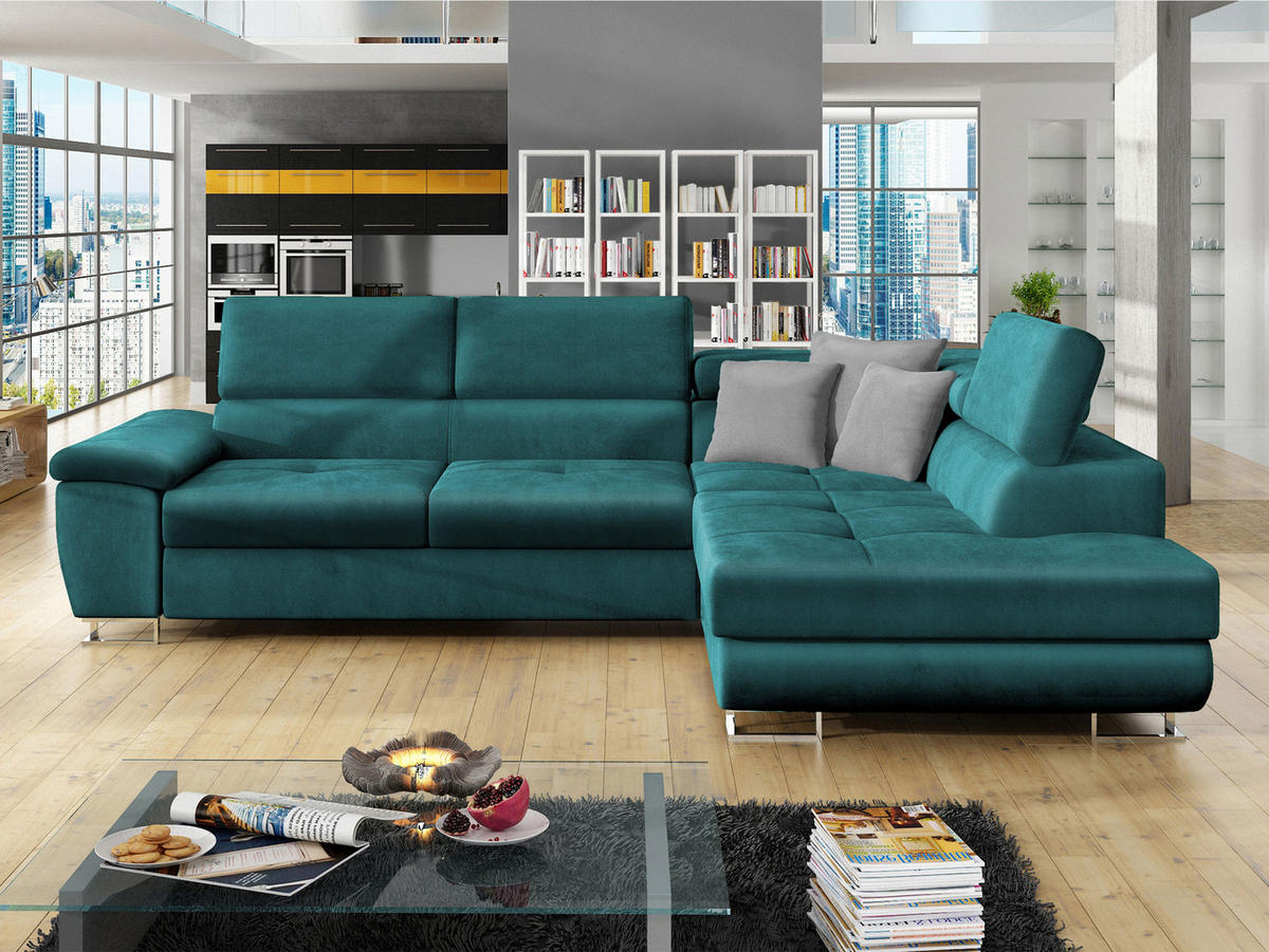ECKSOFA Cotere, Seite: Rechts - Türkis, Holz/Textil (270/202cm) - MIRJAN24