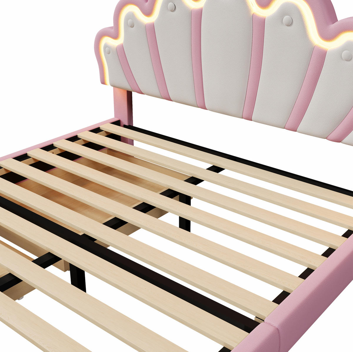 KINDERBETT 140/200 cm aus PU mit verstellbarem Kopfteil, LED-Ambientelicht und 2 Schubladen, Rosa - Rosa, Kunststoff (140/200cm) - Redom