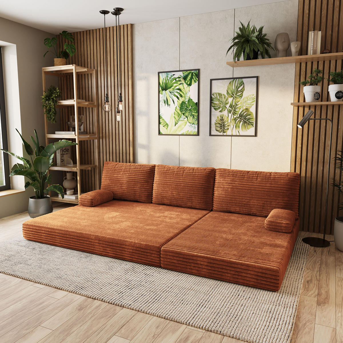 ECKSOFA ANKO modulares Boneless Sofa mit Schlaffunktion Braun Kordstoff - Braun, Textil (270/160cm) - MASSENO