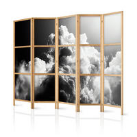 PARAVENT Japanischer 5-tlg 225x172 cm Schwarz-Wei e Wolken - Schwarz, Holz/Textil (225/172/3cm) - Muralo