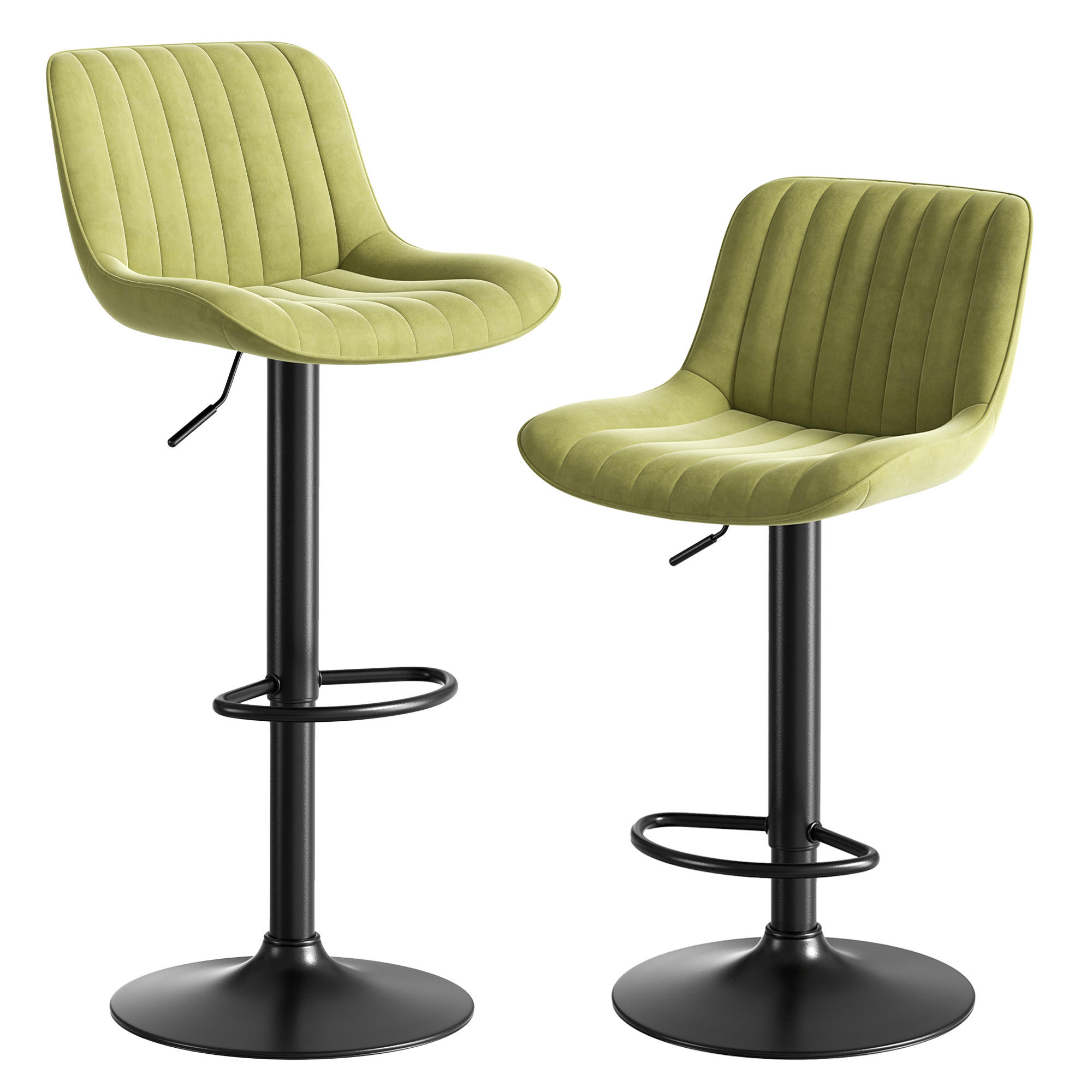 BARHOCKER 2er-Set Grün mit Samtbezug, höhenverstellbar und 360° drehbar - Grün, Metall (47/87/46cm) - PANGIVO