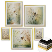 WANDBILDER 5er Set - 50x50 cm & 20x30 cm & 40x60 cm Goldrahmen - Strandbretter, Surfboote, Vögel - Goldfarben, Kunststoff (40/60cm) - ArtPrintCave