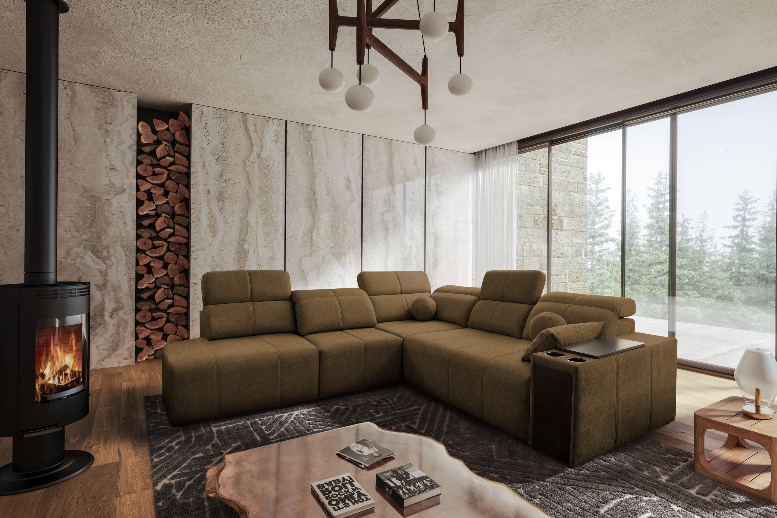 ECKSOFA Mindy IX Mit Schlaffunktion, Verstellbarer Rückenlehne Stoff Verita Braun Links - Braun, Holz (288/300cm) - Kaiser Möbel