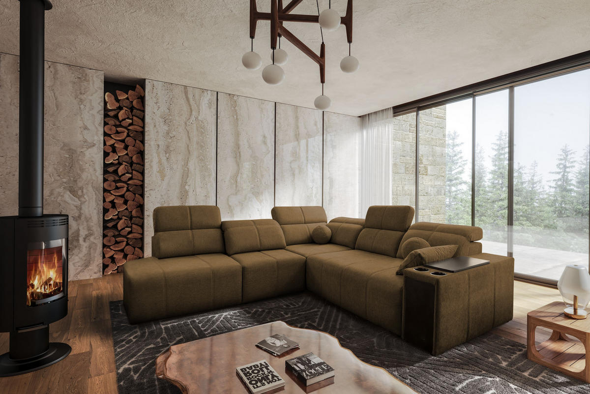 ECKSOFA Mindy IX Mit Schlaffunktion, Verstellbarer Rückenlehne Stoff Verita Braun Links - Braun, Holz (288/300cm) - Kaiser Möbel