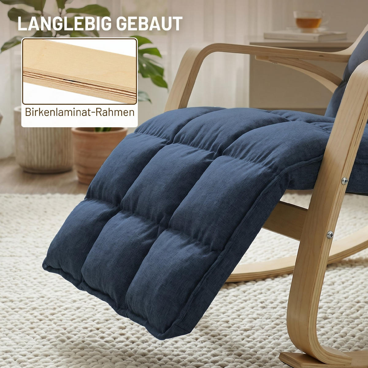 SCHAUKELSTUHL Stoff in Leinenoptik 100 Polyester Dunkelblau - Dunkelblau/Naturfarben, Holzwerkstoff/Textil (67/92/106cm) - HOMCOM