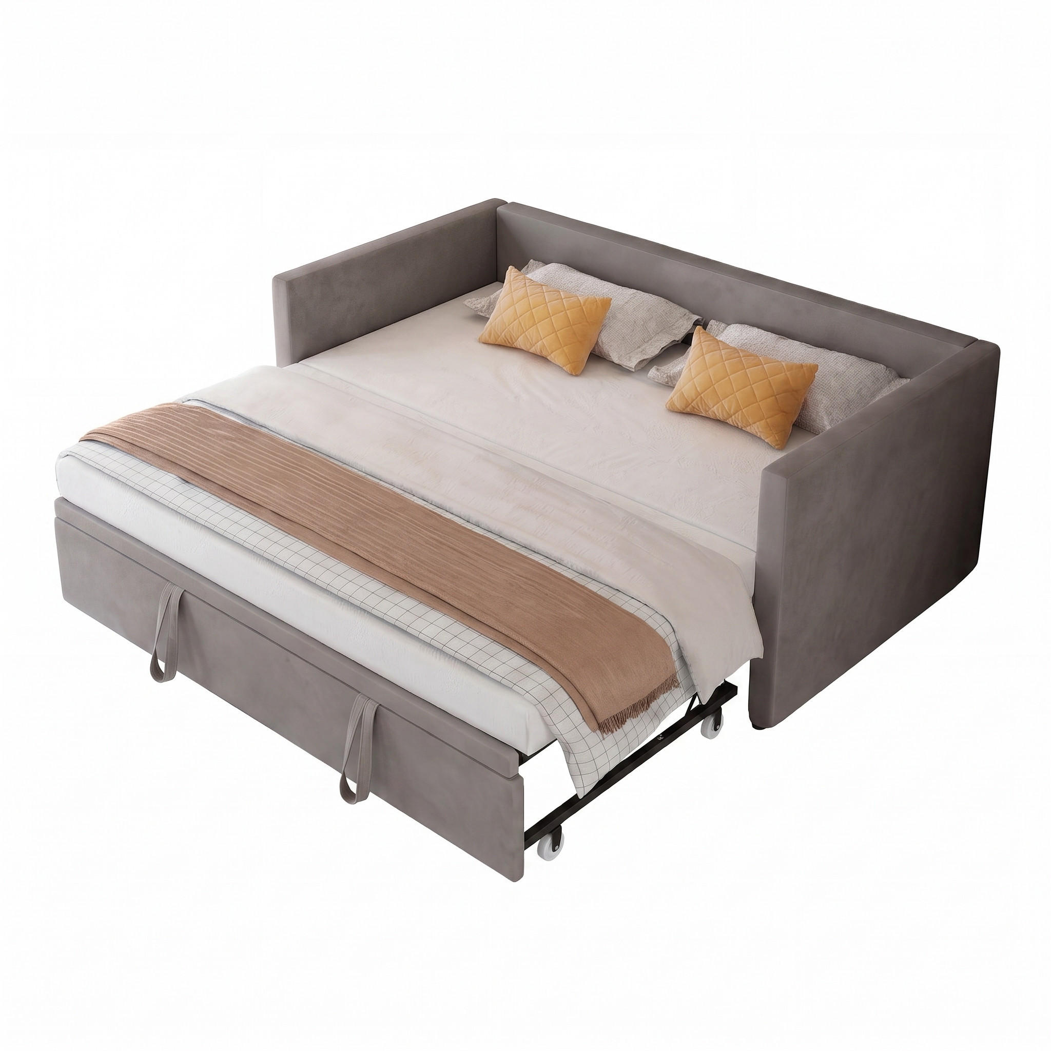 SCHLAFSOFA Samt grau ausziehbar mit Gästebett Funktion 3-fach umwandelbar Tagesbett mit Rollen - Grau, Metall (183/74/213cm) - Joyfair