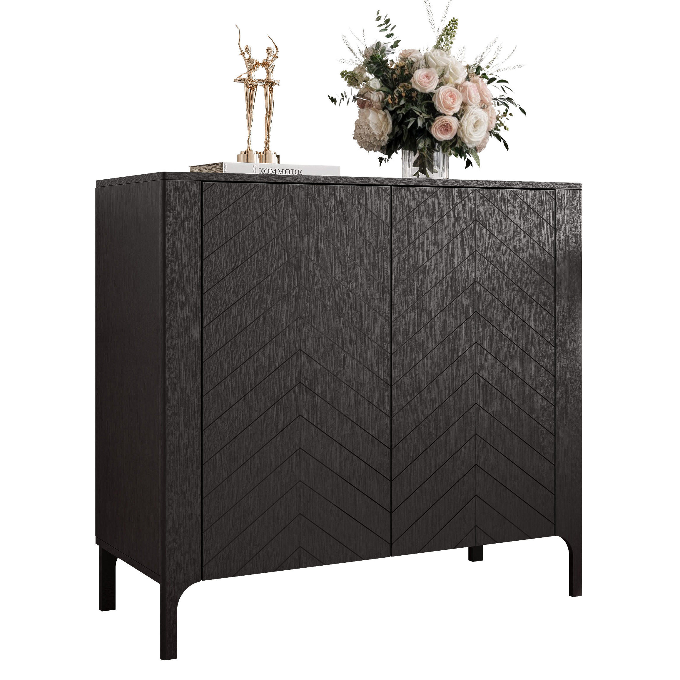 KOMMODE LORIEN 103 cm, Schwarz - Schwarz, Holzwerkstoff/Metall (103/95.1/40.6cm) - Idohome