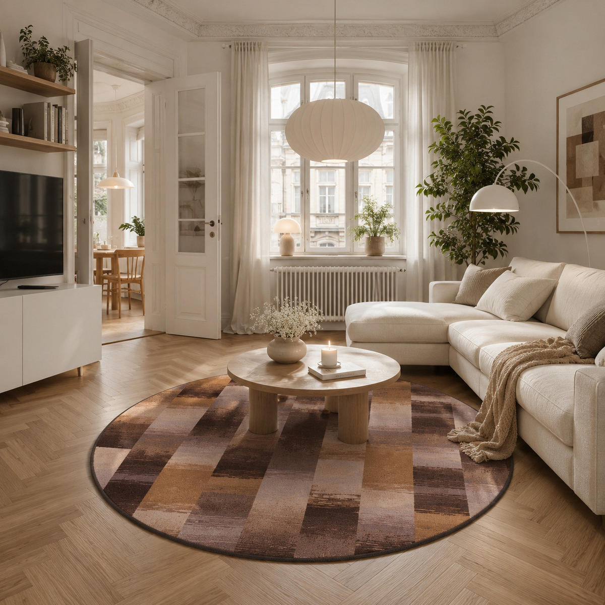 DESIGNER VELOUR TEPPICH MYSTIC KARO RUND - Braun, Textil (160/160cm) - Snapstyle