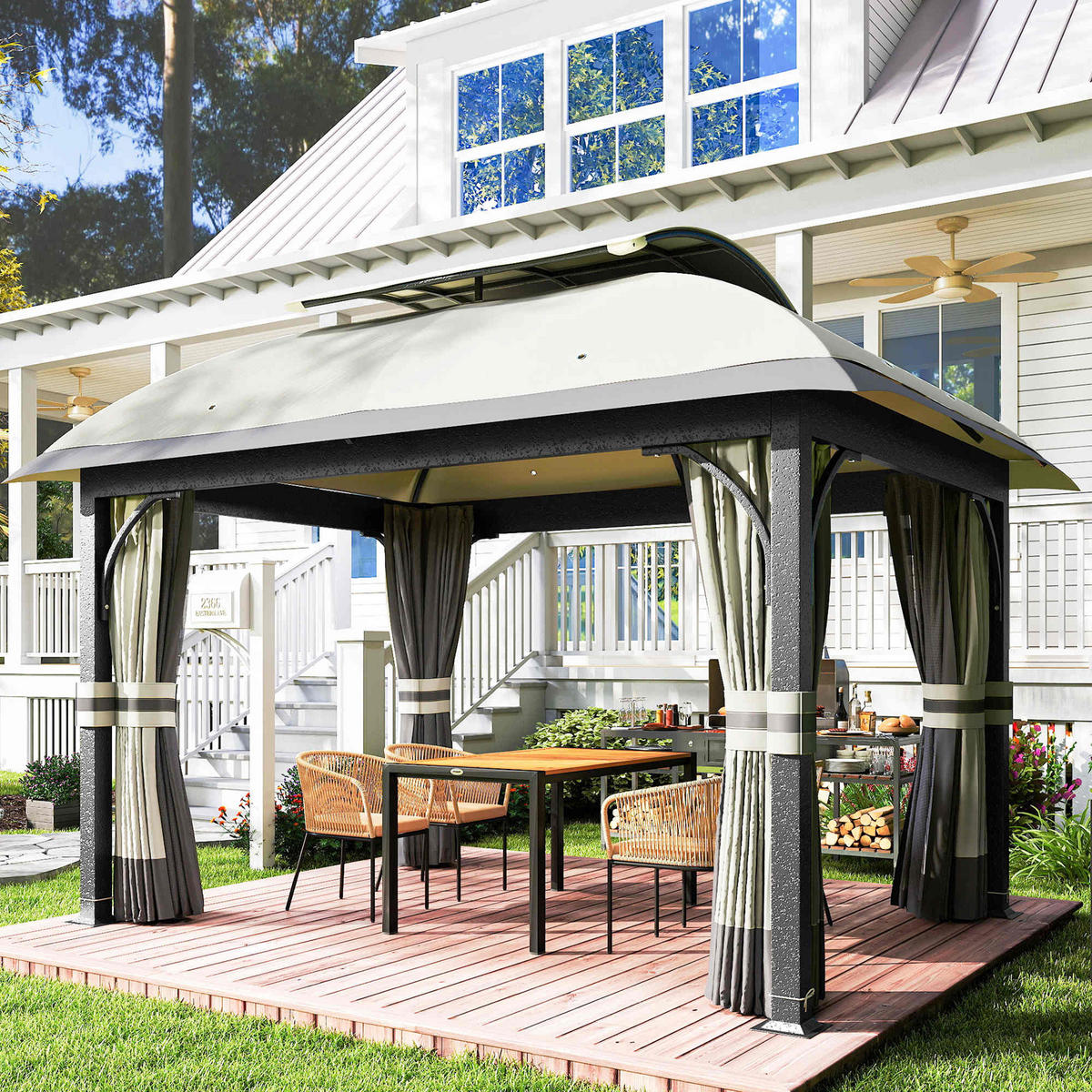 PAVILLON mit Doppeldach - Hellgrau, Metall (330/294/395cm) - Outsunny