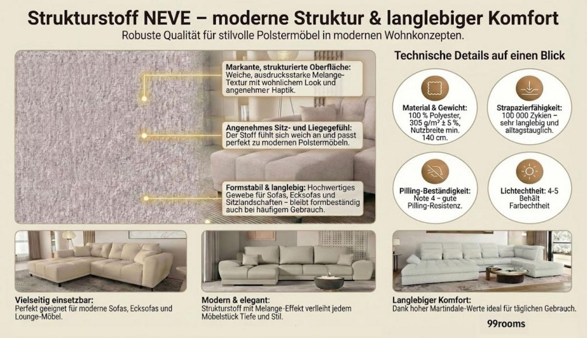 ECKSOFA GUSTO Strukturstoff Beige Rechts inkl. Schlaffunktion - Chromfarben/Beige, Kunststoff/Textil (295/194cm) - 99rooms