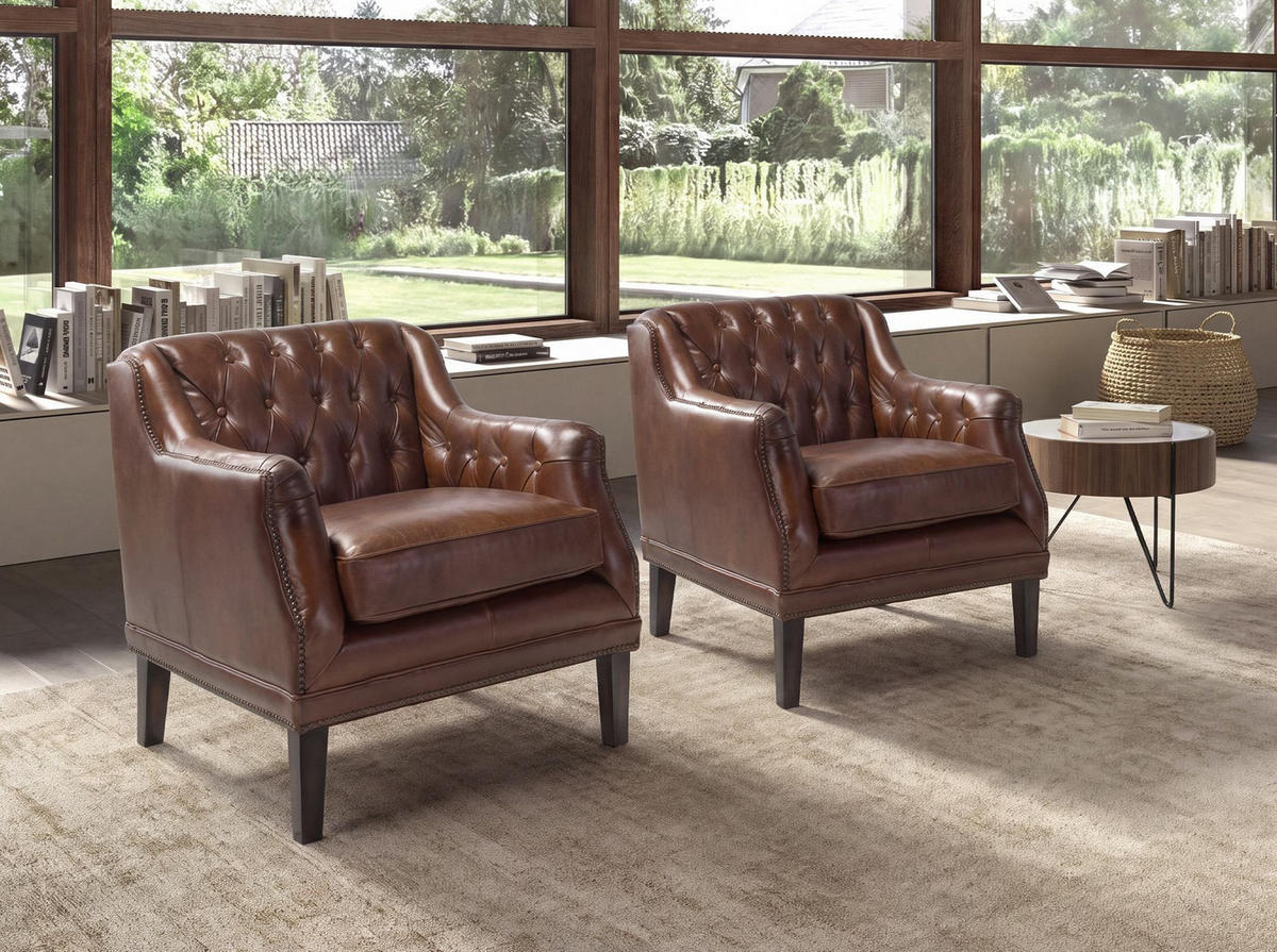 CHESTERFIELD-SESSEL Chester-Sessel aus cognacbraunem Leder 75/81/80 cm - Cognac/Walnussfarben, Leder/Holz (75/80/81cm) - ANGEL CERDA