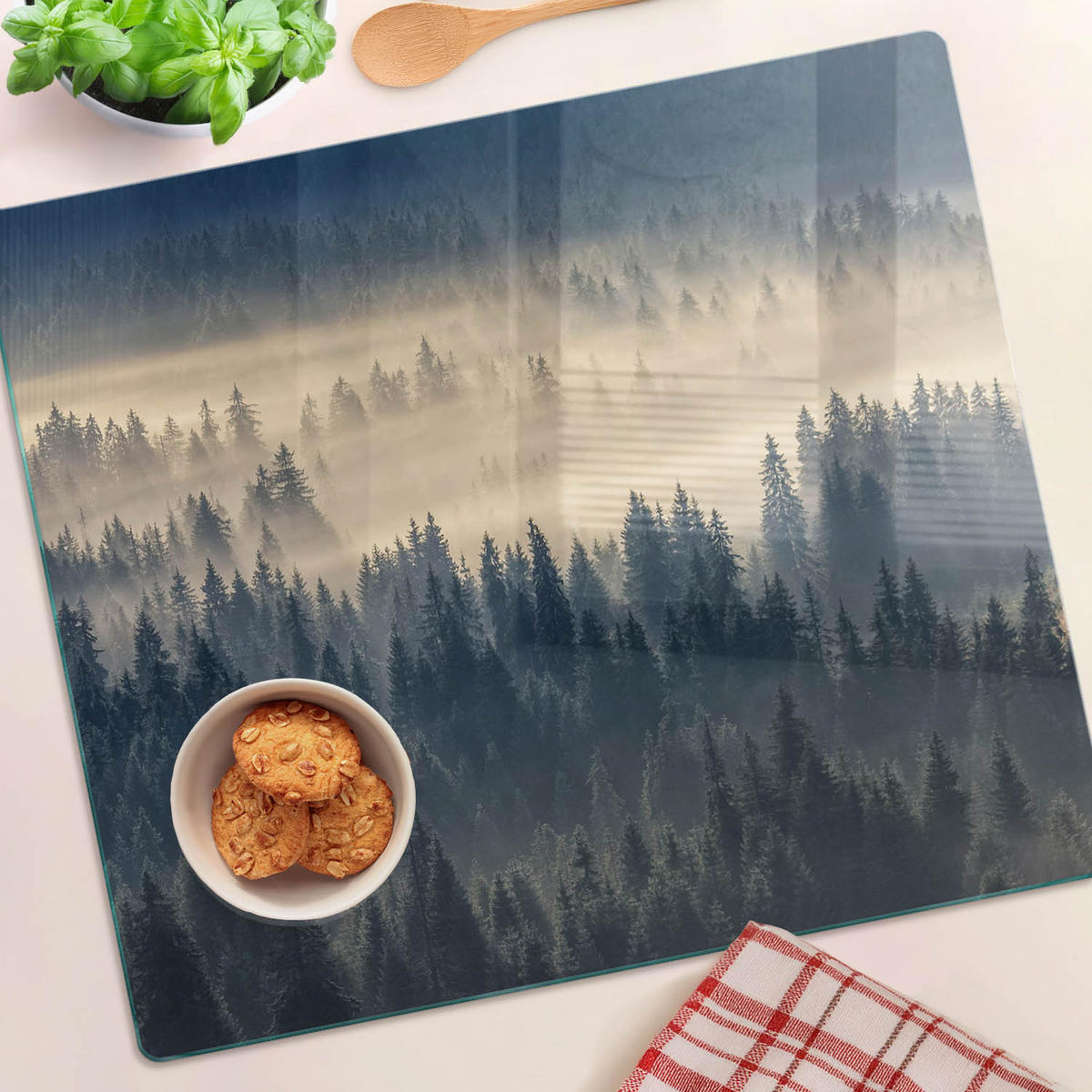 GLASPLATTE 60x52 cm Nebelwald - Grau, Glas (60/0.4/52cm) - TULUP