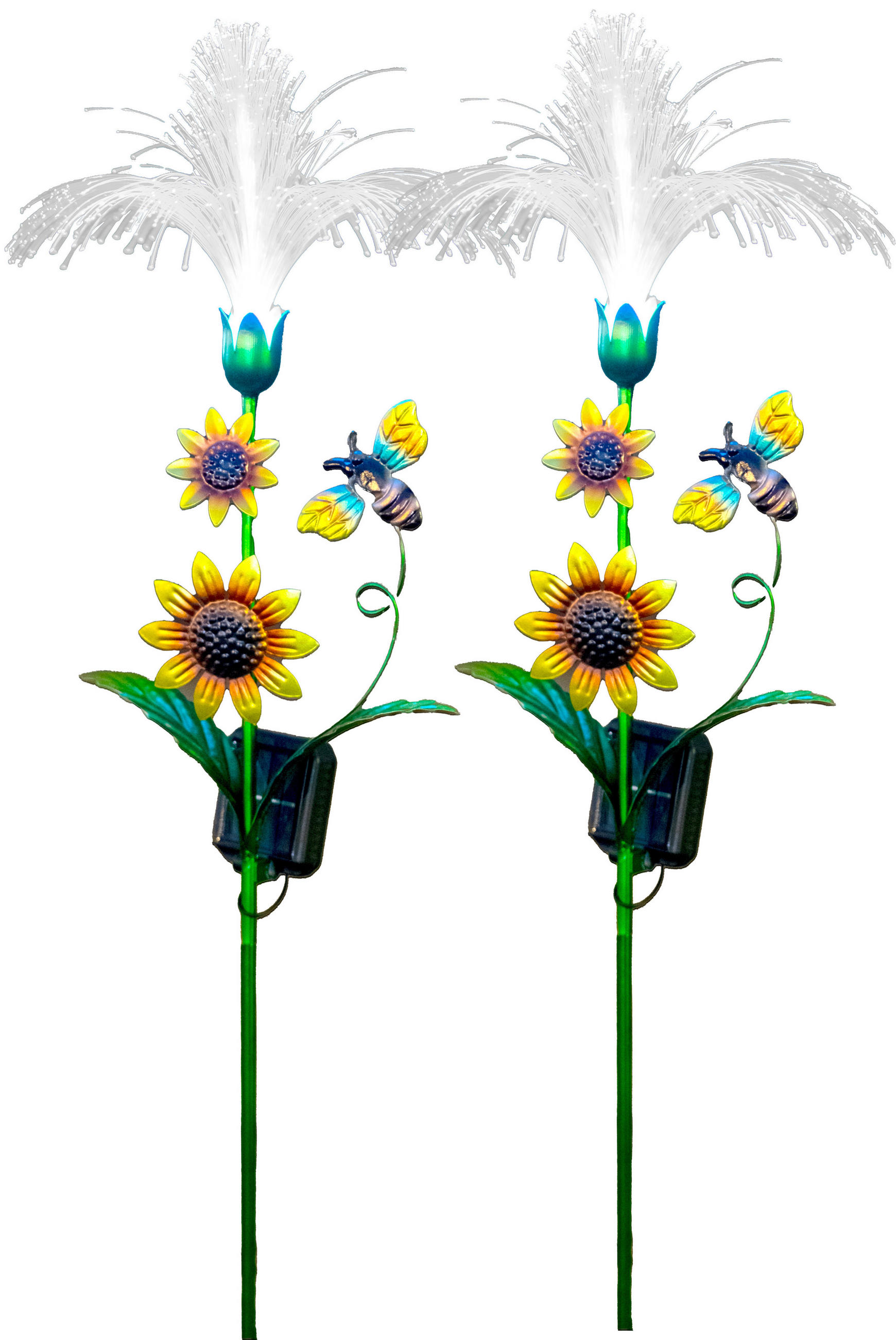 LED-SOLAR-GARTENSTECKER - mit Fiber-Beleuchtung und Dämmerungssensor für stilvolle Garten-Dekoration, 2er-Set - Weiß, Kunststoff (5/28/93cm) - Northpoint