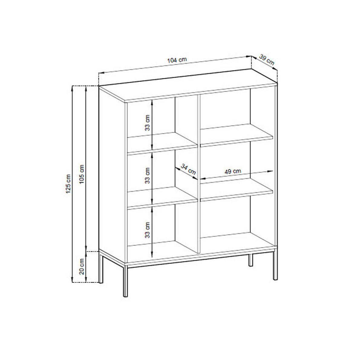 HIGHBOARD Nova weiß 104 / 39 / 125cm - Schwarz/Weiß, Holzwerkstoff/Metall (104/125/39cm) - Feldmann-Wohnen