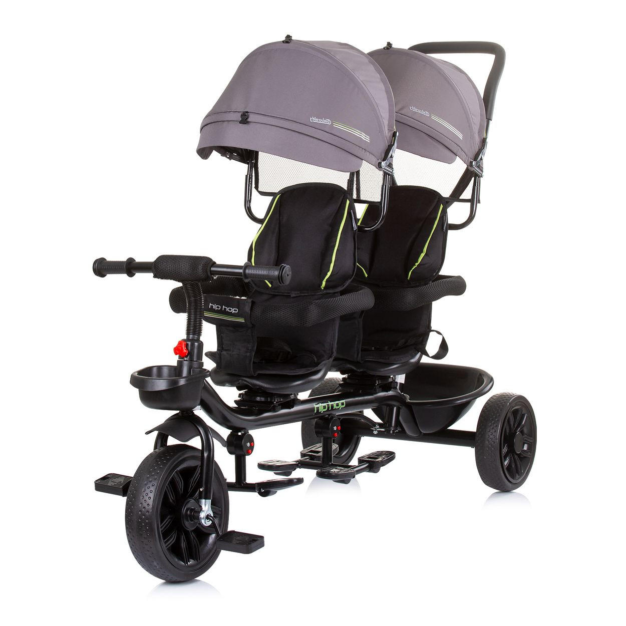 ZWILLINGSDREIRAD Hip Hop grau zwei Kinder, bis 40 kg, Sitze 360° drehbar - Grau, Metall (131/49/95cm) - Chipolino