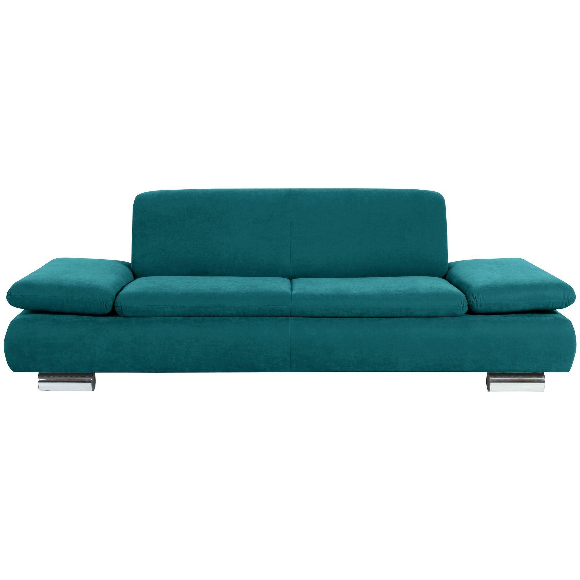 SOFA 2,5-Sitzer Kaye Bezug Veloursstoff Metallfuß verchromt / petrol - Blau, Kunststoff (221/76/90cm) - 58aufmkessel