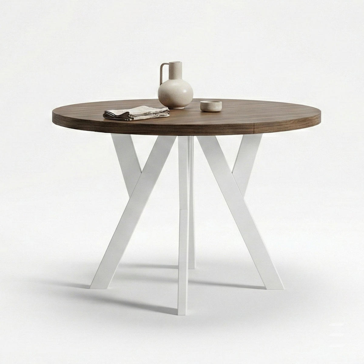 ESSTISCH Runder Ausziehbarer PERO 120/220, Eiche Lefkas / Weiß - Dunkelbraun/Weiß, Holz (220/120/77cm) - Dekori_Interiors