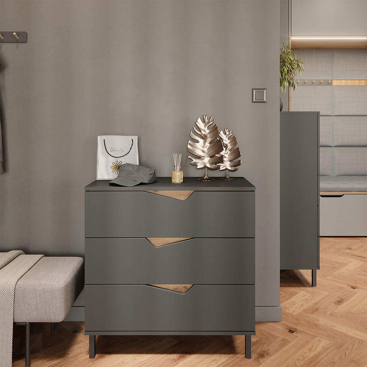 KREDENC Marelle Antracit/Artisan - antracitová, kompozitní dřevo (80/81.2/38cm) - Vicco