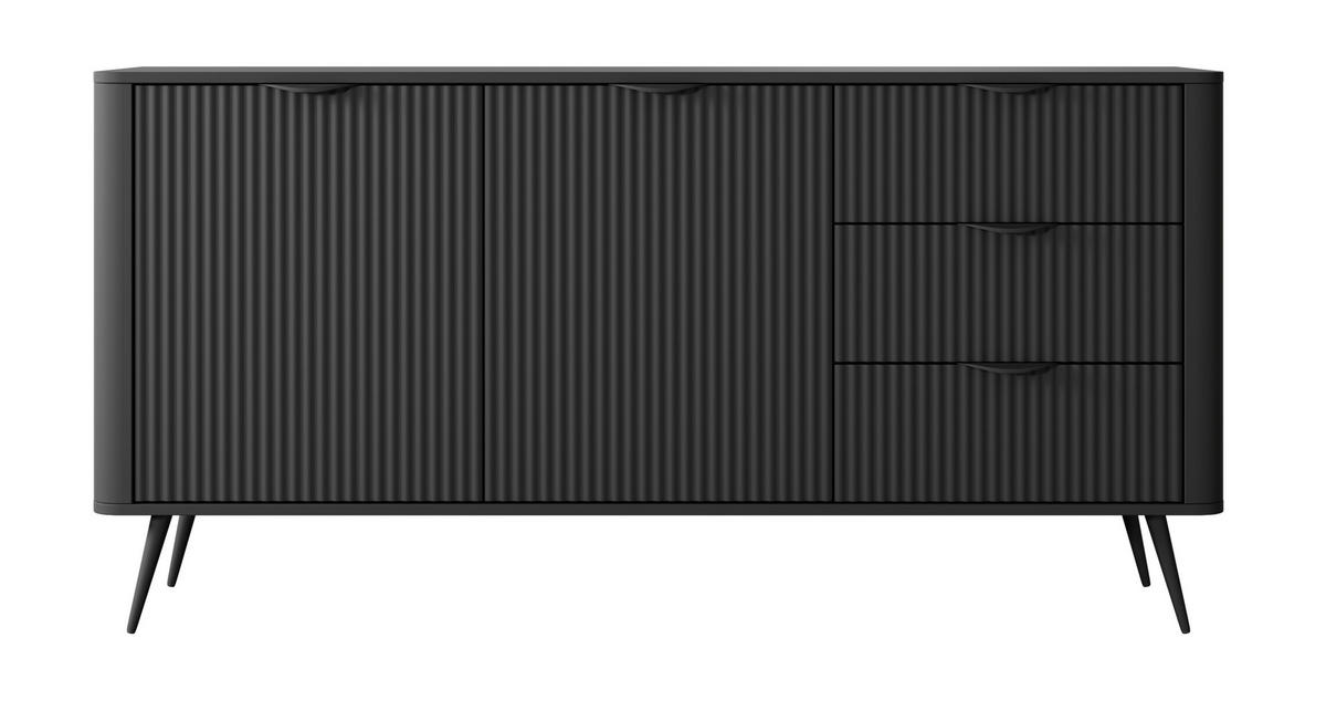 KOMMODE 2 Türen Brando 163 cm, 3 Schubladen, Schwarz - Schwarz, Holz/Metall (163/81/38cm) - Emporius