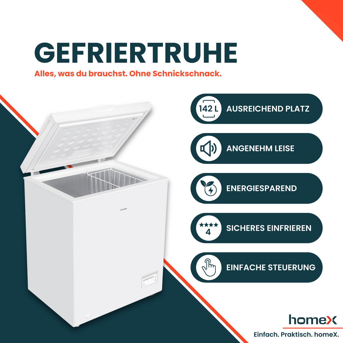 GEFRIERTRUHE, klein - 142L Nutzinhalt, 4-Sterne Gefrieren, Super-Frost-Funktion, LED-Display, inkl. Ablagekorb - Weiß, Kunststoff/Metall (70.5/84.5/54.5cm) - homeX