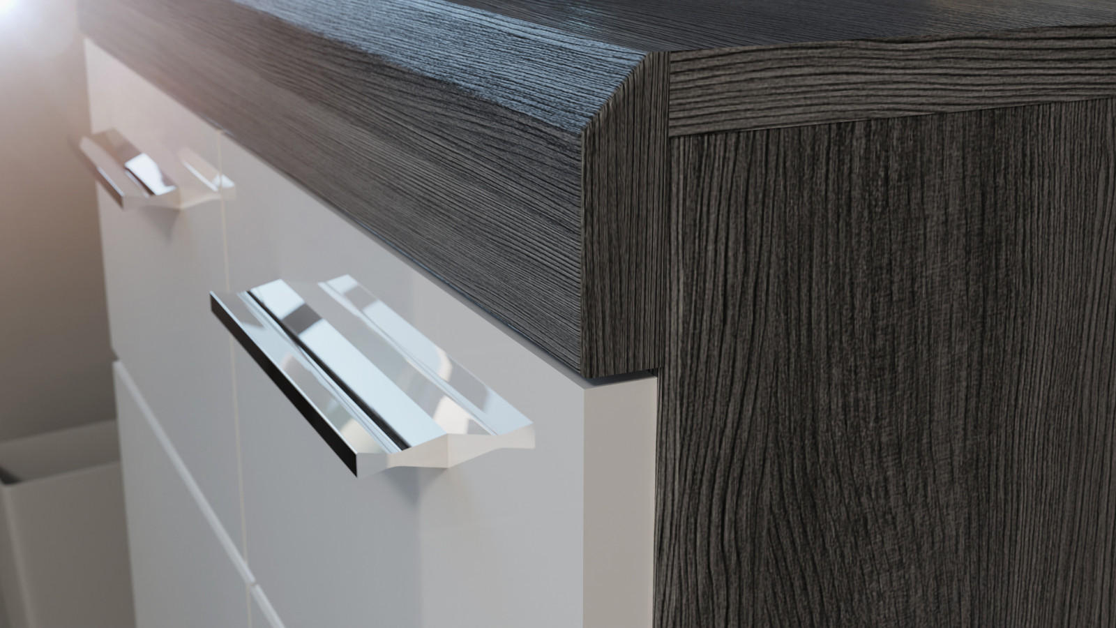 Thumbnail - Inn.Furn Sideboard, Weiß Hochglanz, Grau, Kunststoff, Nachbildung, Uni, Holz Optik, 5 Fächer, 1 Schubladen, Rechteckig, ...