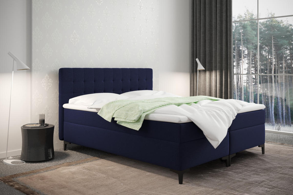 BOXBETT Mit Bettkasten Denver Stoff Muna Marineblau 160x200 cm H3-Bonell - Dunkelblau, Holz (160/200cm) - Kaiser Möbel